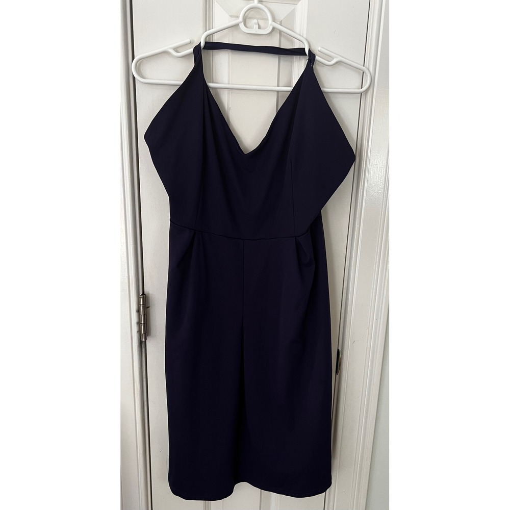 Halife Navy Blue V Neck Sleeveless Cocktail Dress XL Strappy Back A-Line Mini
